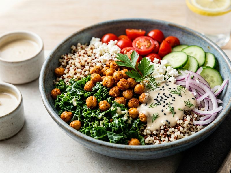 Crispy chickpea and kale power bowl