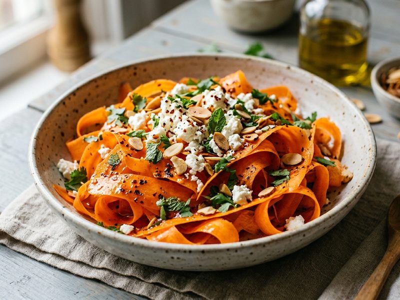 Harissa-spiced carrot ribbon salad