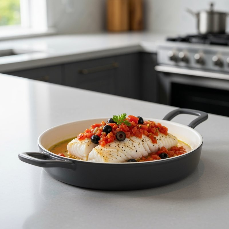 Baked Cod with Tomato & Olive Relish