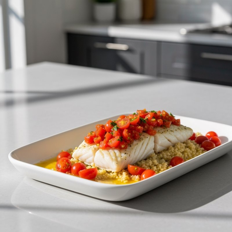 Baked Cod with Tomato-Olive Relish & Herbed Bulgur