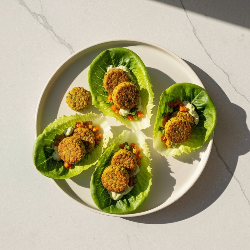 Baked Falafel Lettuce Wraps with Yogurt-Dill Sauce