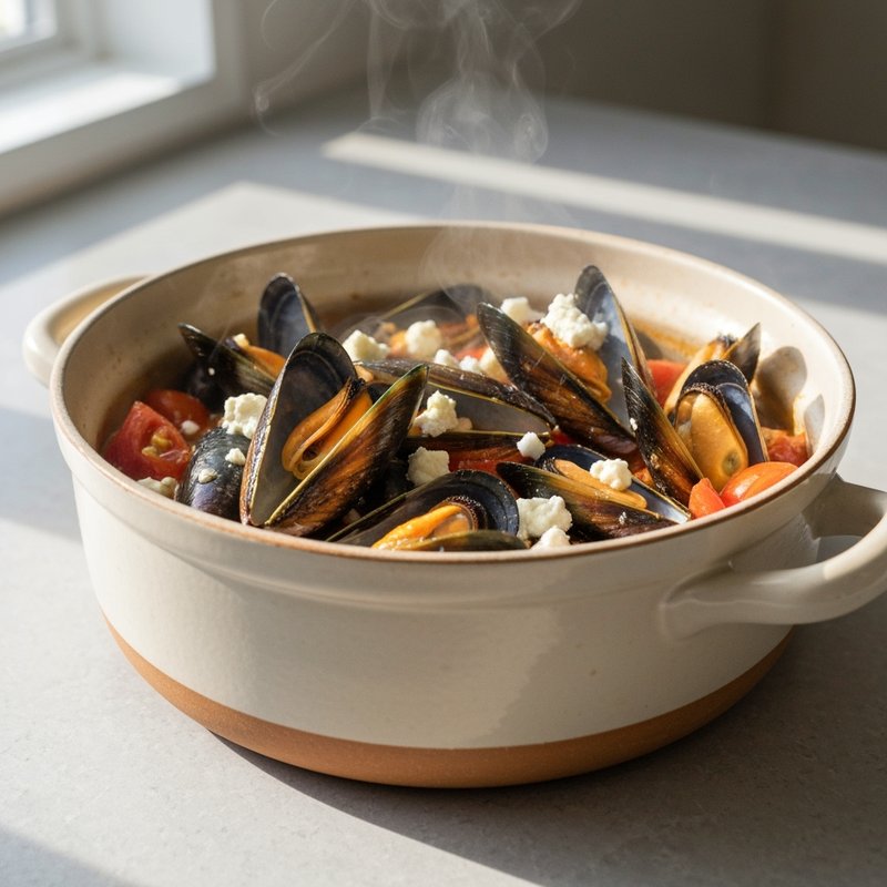 Baked Mussels with Garlic, Tomato & Feta