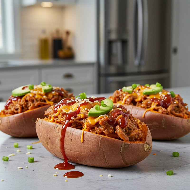 BBQ Pulled Pork Stuffed Sweet Potatoes
