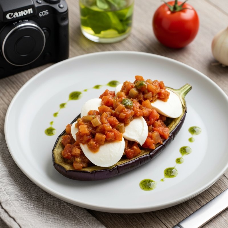 Caponata-Stuffed Eggplant Boats with Fresh Mozzarella