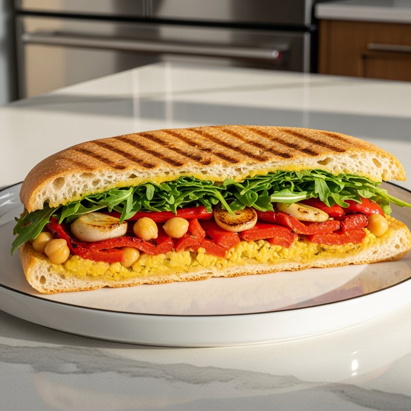 Chickpea & Roasted Red Pepper Panini with Arugula