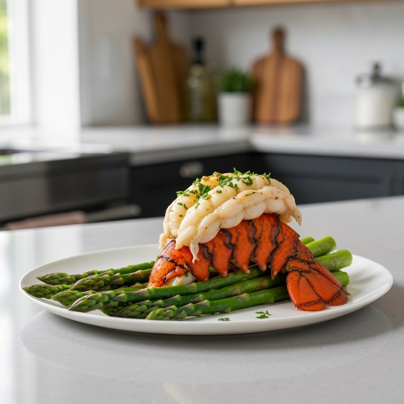 Garlic Butter Lobster Tail & Asparagus