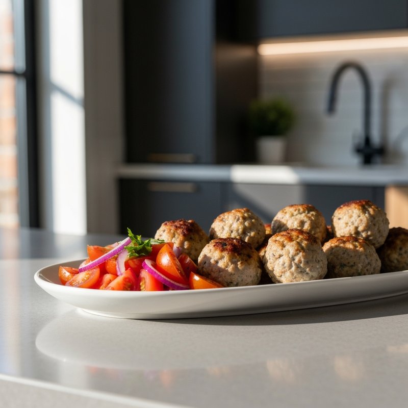 Greek Turkey Meatballs with Tzatziki & Tomato Salad