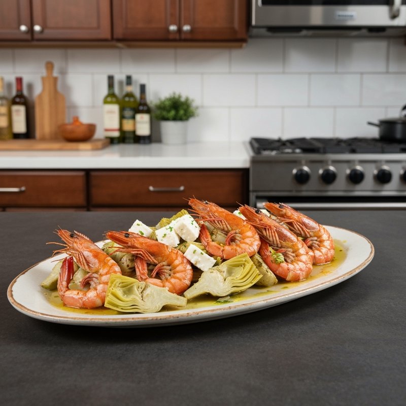 Mediterranean Shrimp & Artichoke Skillet with Feta