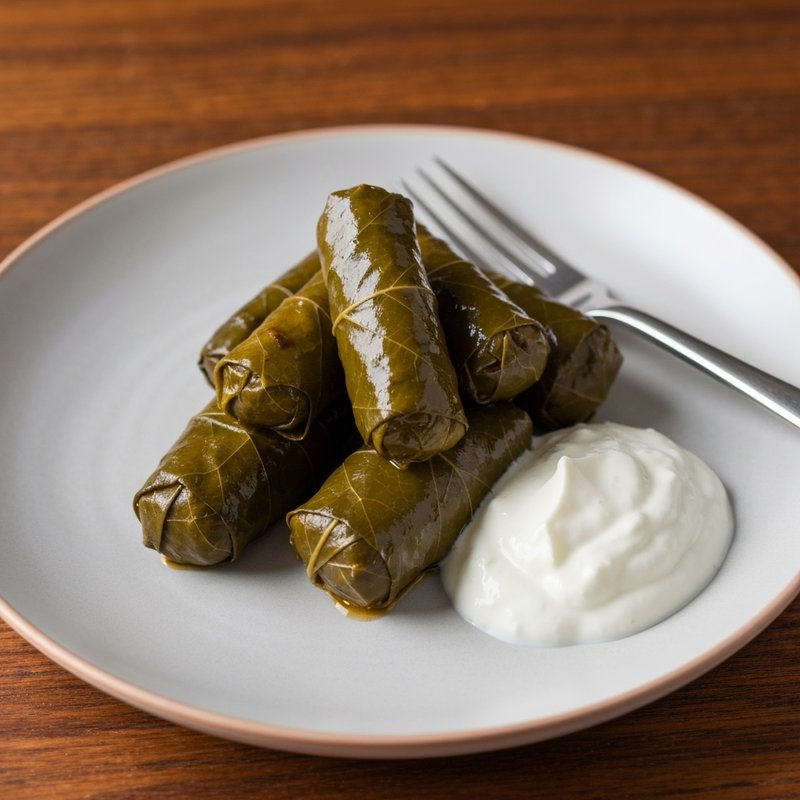 Mediterranean Stuffed Grape Leaves with Yogurt Sauce