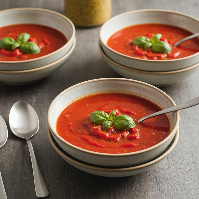 Roasted Red Pepper & Tomato Soup with Basil Oil