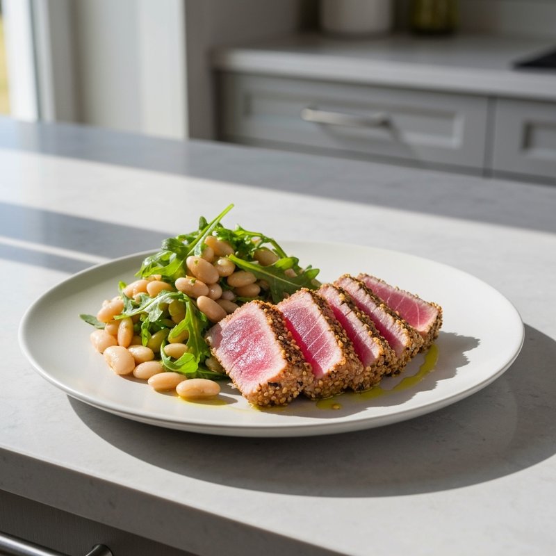 Seared Tuna with White Bean & Arugula Salad