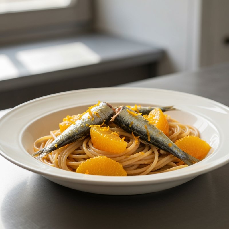 Sicilian Orange & Sardine Pasta with Whole-Wheat Spaghetti