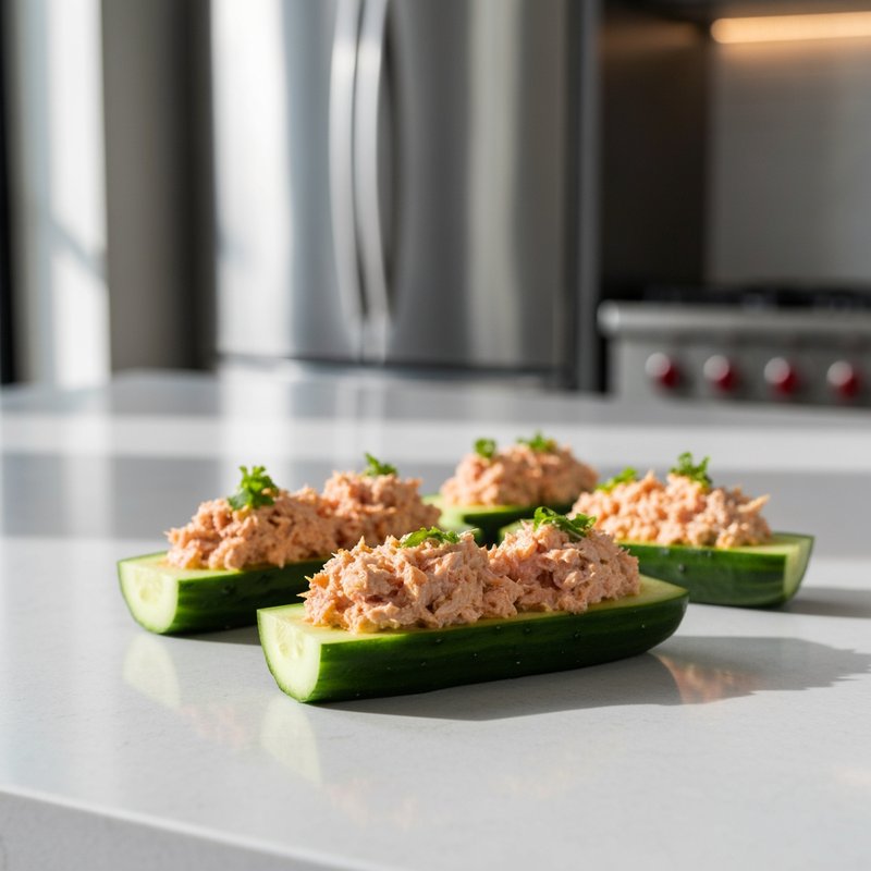 Spicy Sriracha Tuna Salad Cucumber Boats