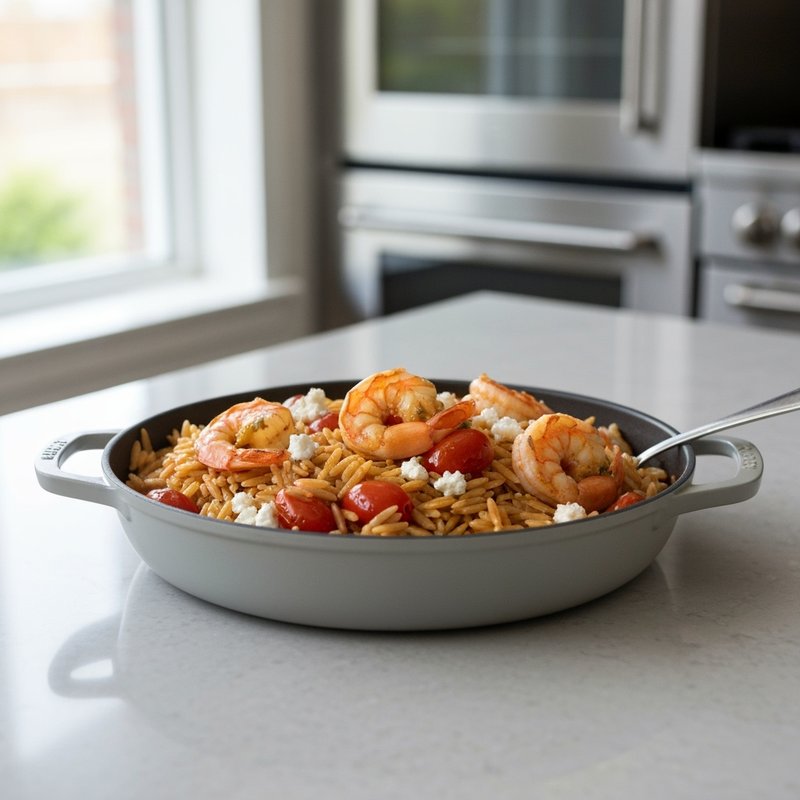 Whole-Wheat Orzo with Shrimp, Feta & Burst Tomatoes